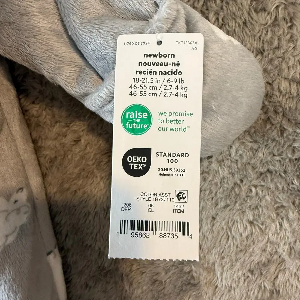 NWT Carters Plush Baby Bunting Snowsuit Warm Gray Cloud Print Boy Girl Newborn